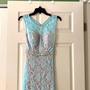 Blue and nude formal gown/ prom dress